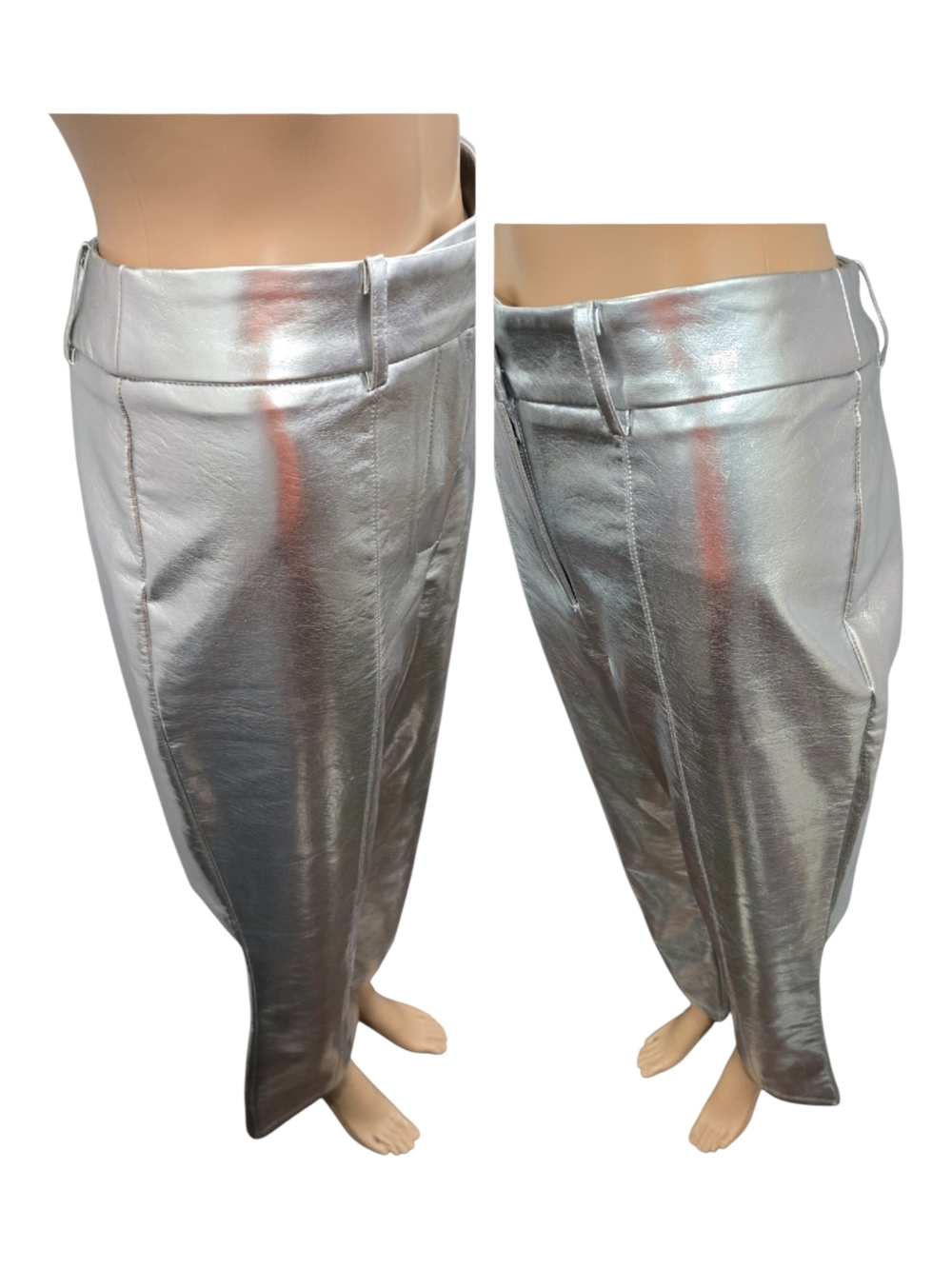 7 For All Mankind Metallic Silver Faux Leather Cropped Flare Pants - Size M - Picture 8 of 10
